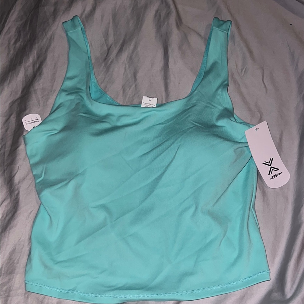 Zara Green and Blue Fitted Crop Tank Top
